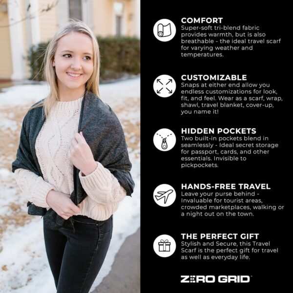 Zero Grid Infinity Scarf with Hidden Pockets Converts to Blanket and Wrap Perfect for Travel - Image 2