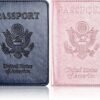 Eoehro 2Pack Passport Wallet with Vaccine Card Slot, Faux Leather, Dark blue+Rose gold, Unisex