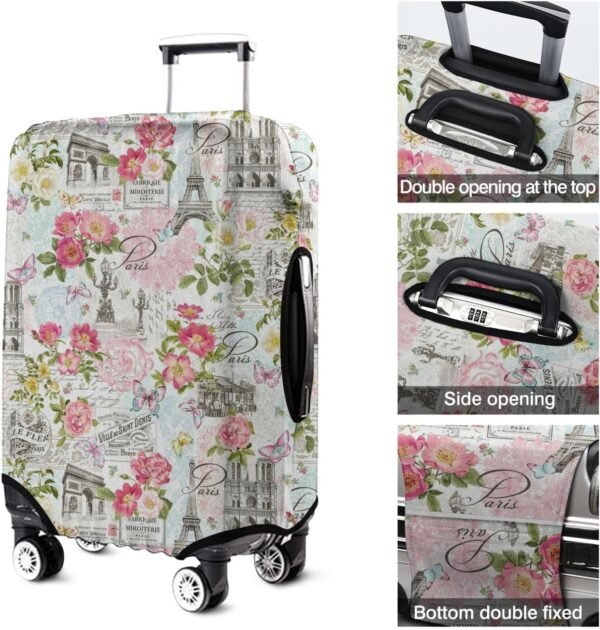 World Famous Scenery Luggage Cover - Washable Elastic Suitcase Cover - Eiffel Tower,Arc de Triomphe and Flower Butterfly Travel Suitcase Cover Fit 22-24 Inch Luggage - Image 5
