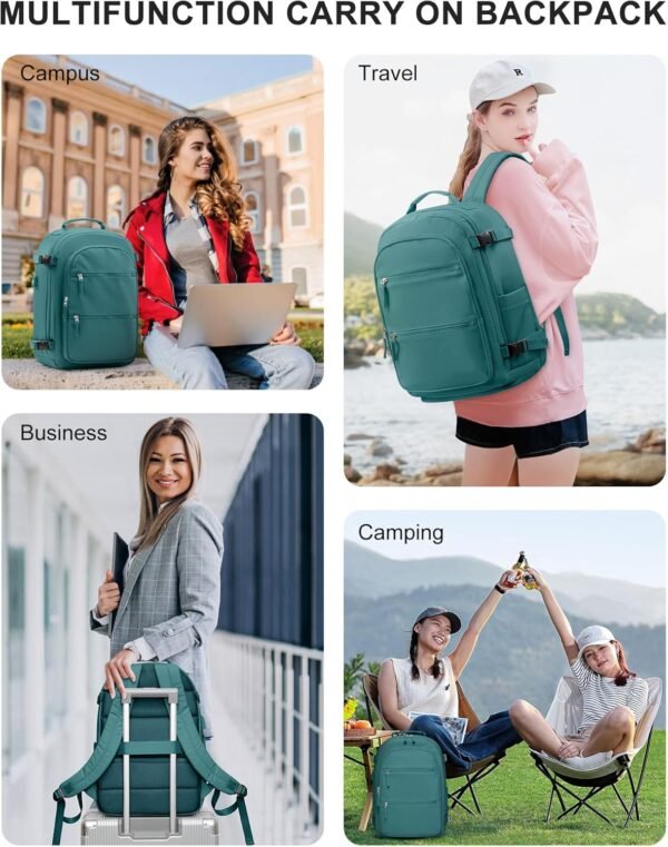 Travel Backpack for Women,United Airlines Carry on bags Travel Bag Flight Approved, with USB Charging Port, Waterproof Travel Essentials, Forest Green - Image 5