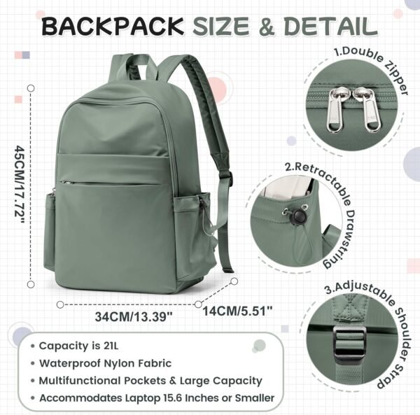 Laptop Backpack For Women Men Travel Backpack For College Work Teacher Backpack With Laptop Compartment College Backpacks For Women Anti Theft Backpack Green - Image 2