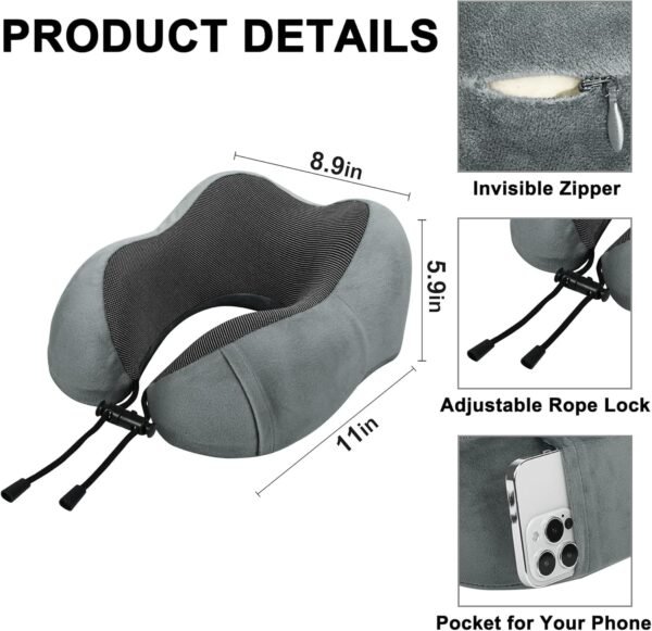 Travel Pillow and Blanket Set for Traveling, Memory Foam Neck Pillow and Soft Blanket Compact, Airplane Travel Essentials Adult with Sleep Mask Earplugs Storage Bag for Plane Car, Grey - Image 5