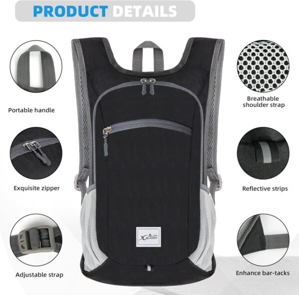 Hiking Backpack 10L Small Travel Backpack Lightweight Daypack Foldable Hiking Backpack Packable Camping Hiking Backpack for Women Men (Black) - Image 4