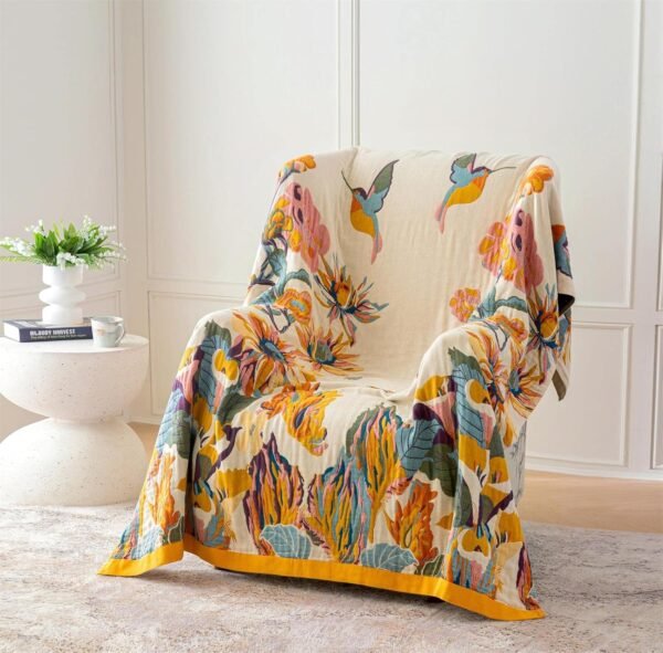Boho Throw Blanket for Couch 100% Cotton Throw Blanket Floral Bed Blanket 80''x90'', Cotton Quilts Travel Blanket Knitted Muslin Blanket Home Decor Cozy Blankets for Women - Image 4