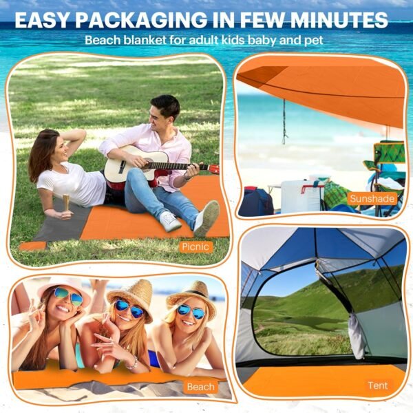 EASYFUN Beach Blanket Sandproof Oversized, 79''×83'' Extra Large Beach Mat, Portable Picnic Mat for Travel Camping Hiking, Lightweight Beach Essentials Family Water Resistant Mat Nylon 210T - Image 6