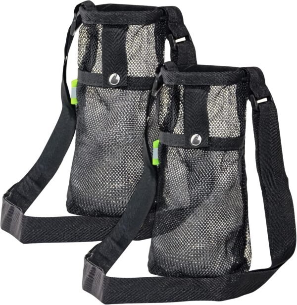 2PCS Water Bottle Carrier Bag - Convenient Holder with Strap and Pocket for Hiking, Walking, and Travel (Black, S)