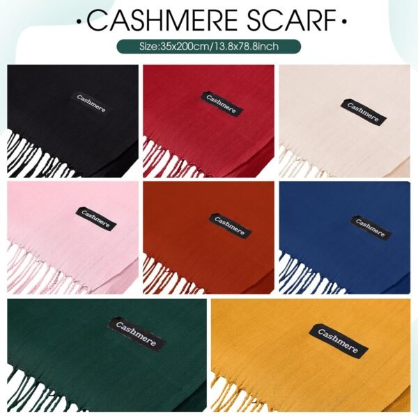 Suhine 8 Pcs Blanket Scarf Warm Soft Cashmere Shawl Thickened Winter Long Scarf with Tassel Edge, 13.8 x 78.8 Inch - Image 2