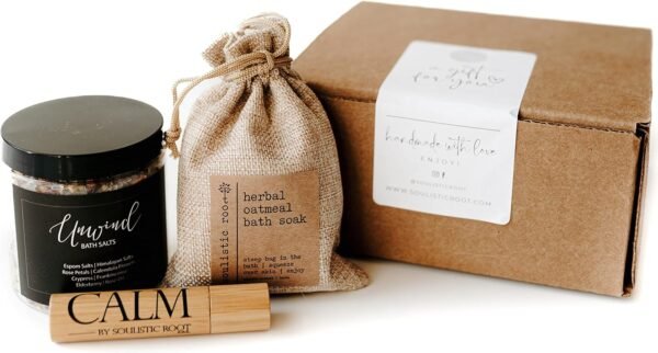 Relaxing Bath Gift Set, Luxury Spa Gifts for Women, Self Care Products for Women and Men, Calm Essential Oil Roller, Oatmeal Lavender Bath Soak & Epsom Salts with Essential Oils - Image 3