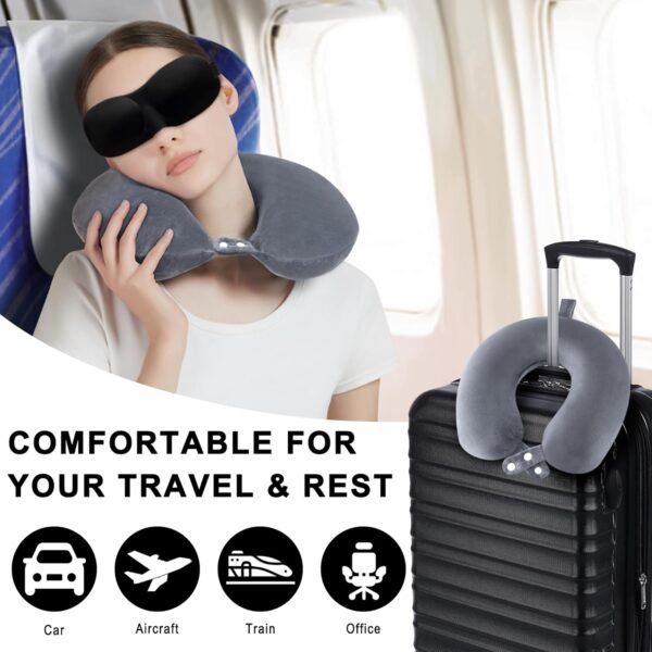 2 Pack Travel Pillow for Airplane, Memory Foam Neck Pillows Travel Essentials with Eye Mask Earplugs and Storage Bag for Travelling, Plane, Sleeping, Car, Train and Home Use, Grey - Image 5