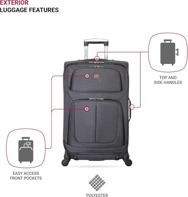 SwissGear Sion Softside Expandable Luggage, Dark Grey, Checked-Medium 25-Inch - Image 3