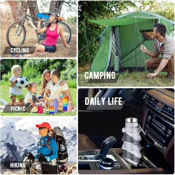 Lallisa 8 Pcs Collapsible Water Bottles Bulk Reusable Silicone Foldable Water Bottles 17 oz Portable Lightweight Sports Water Bottle with Carabiner for Gym Hiking Camping Travel(Mixed Colors) - Image 6