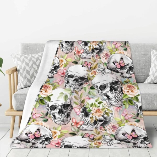 Flower Butterfly Sugar Skull Blanket Throw Blankets Soft Warm Fleece Blanket for Women Men for Gifts Travel Airplane Bed Couch Car 50"x40"