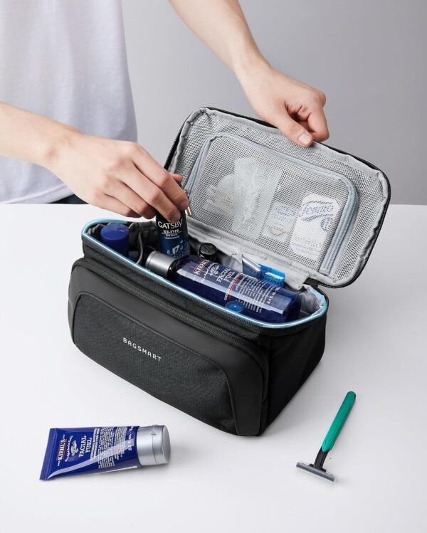 BAGSMART Toiletry Bag for Men, Wide Opening Travel Bag for Toiletries, Dopp Kit Water Resistant Shaving Hygiene Bag for Bathroom Shower, Toiletries Accessories,Travel Essentials-Gray - Image 7