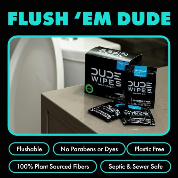 DUDE Wipes - On-The-Go Flushable Wipes - 1 Pack, 30 Wipes - Mint Chill Extra-Large Individually Wrapped Adult Wet Wipes - Eucalyptus & Tea Tree Oil - Septic and Sewer Safe - Image 3