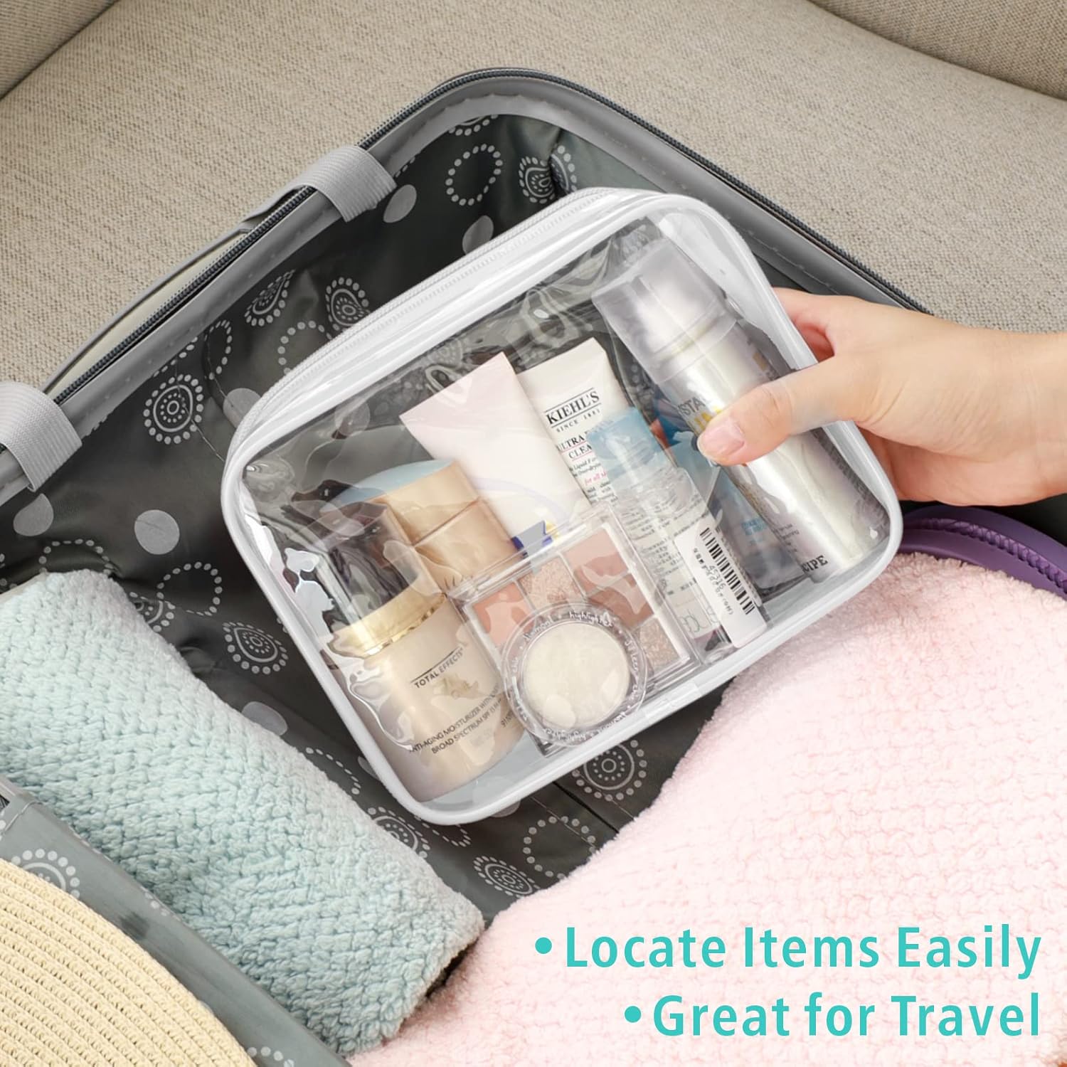 F-color Clear Makeup Bags 2 Pack TSA Approved Toiletry Bag, 2 Size Women's Clear Toiletry Bags Fit Carry-on Travel Essentials, 1 Large 1 Medium, Matte White - Image 4