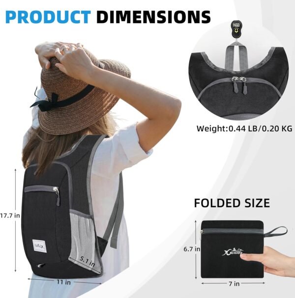 Hiking Backpack 10L Small Travel Backpack Lightweight Daypack Foldable Hiking Backpack Packable Camping Hiking Backpack for Women Men (Black) - Image 2