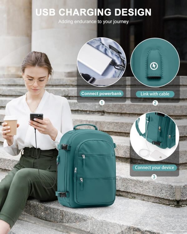 Travel Backpack for Women,United Airlines Carry on bags Travel Bag Flight Approved, with USB Charging Port, Waterproof Travel Essentials, Forest Green - Image 6