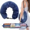 S-SNAIL-OO 1/2PCS Travel Pillow Stuffable with Clothes As Carry-On Luggage Fits Up to 3 Days of Travel Essentials, Multifunctional U-Shaped Pillowcase for Business, Trip, Outdoor (1PCS-Blue)