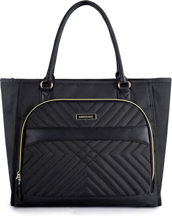 LIGHT FLIGHT Tote Bag for Women, Top Handle Handbag 15.6 inch Laptop Bag Quilted Tote With Pocket Black Totes for Work Bag