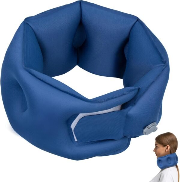 Inflatable Neck Pillow, Travel Pillow with Air Press Pump for Airplane, Traveling, Car, Office, and Home, Chin Support Neck Relief - Airplane Travel Essentials