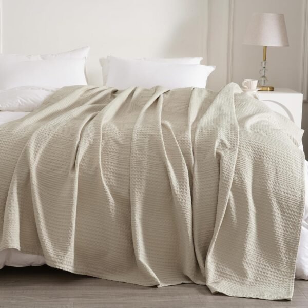 David's Home Cozy Waffle Weave Blanket Twin Size, Ultra Soft Breathable Lightweight Skin-Friendly Throw for Summer, Elegant Room Decor for Couch Bed Sofa Car Travel, Natural - Image 8