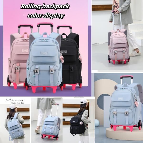 ZHANAO Rolling Backpack Luggage BookBag with Wheels Trolley Bag Wheeled Travel Backpack for Girls & Boys Trolley Bag - Image 6