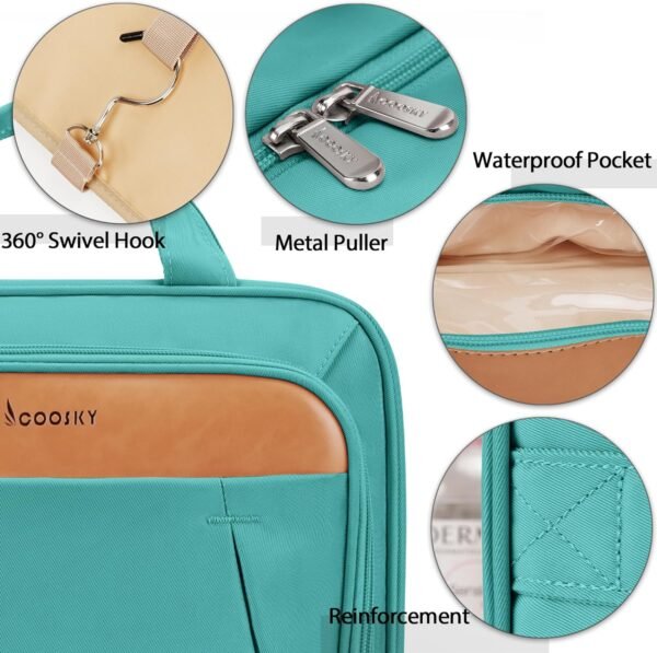 Travel Toiletry Bag for Women and Men, with Jewelry Organizer Compartment and Waterproof pocket, Hanging Makeup Accessories, Cosmetic Essentials, Toiletries Dopp Kit Set with Trolley Belt, Lake Blue - Image 5
