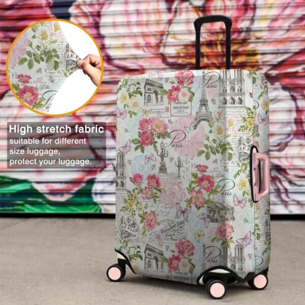 World Famous Scenery Luggage Cover - Washable Elastic Suitcase Cover - Eiffel Tower,Arc de Triomphe and Flower Butterfly Travel Suitcase Cover Fit 22-24 Inch Luggage - Image 4