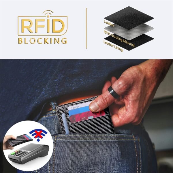Travelambo Front Pocket Minimalist Leather Slim Wallet RFID Blocking Carbon Fiber Texture - Image 5