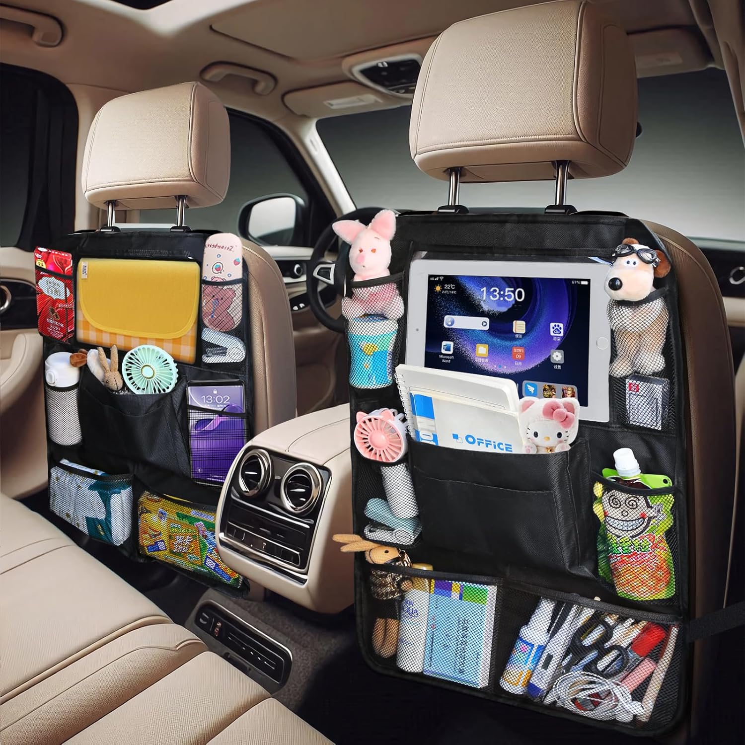 Car Seat Organizer Backseat, Kid Back Seat Protector, Road Trip Storage Essentials, Seat Travel Bag, Long Trip Backseat Tissue Holder, Behind the Seat Hanging Pocket. For Car and Truck
