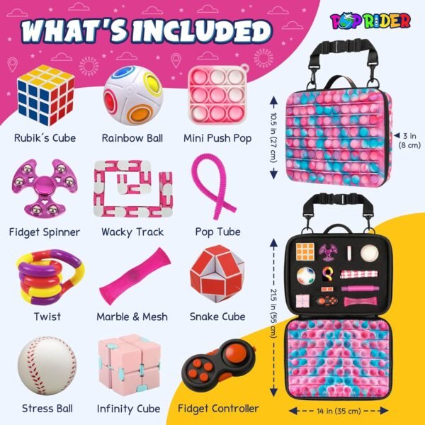 Travel Fidget Case Set with 12 Fidget Toys, Road Trip Activities for Kids, Airplane Must Haves for Kids, Sensory Toys for Kids, Kids Travel, Car Travel Essentials for Long Trips (Pink) - Image 4