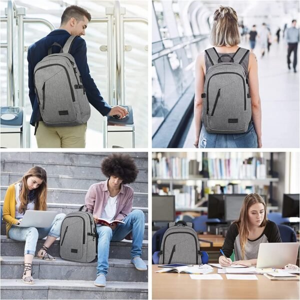 Mancro Laptop Backpack for Travel, Anti-theft Laptop Backpack for Men Business Backpack Work Daypack with USB Charging Port, Grey - Image 4