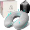 Neck Pillow for Airplane Travel, 100% Pure Memory Foam Travel Neck Pillow for Sleeping & Travel Essentials for Neck Rest, Grey, Pack with Box