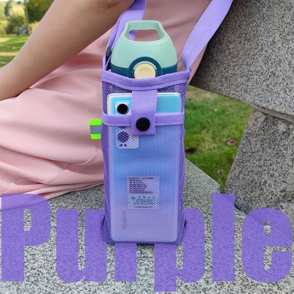 3Pcs Water Bottle Holder with Adjustable Shoulder Strap Water Bottle Carrier Mesh Water Bottle Bag Lightweight Dog Water Bottle Sleeve Crossbody Water Bottle Pouch (Navy/Korean blue/purple) - Image 3
