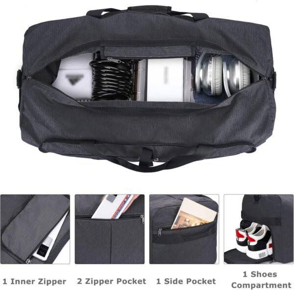 120L Foldable Collapsible Waterproof Travel Duffel Bag for Men and Women with Shoe Compartment - Image 3