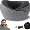 Travel Pillow 100% Pure Memory Foam,New Ergonomic Design 360°Adjustable Soft Neck Pillow,Travel Neck Pillow for Car and Airplane Travel,Neck Pillow for Traveling with Eye Masks and Earplugs(Grey)