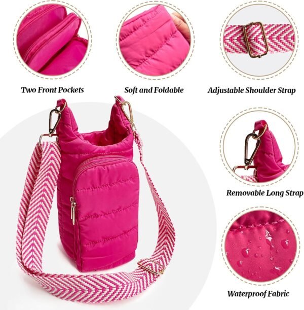 Water Bottle Holder with Strap Quilted Crossbody HydroBag Stylish Puffer Waterbottle Purses Water Bottle Sling Bag Water Bottle Accessories for Gifts Outdoor Travel Walking Hiking Camping - Image 4