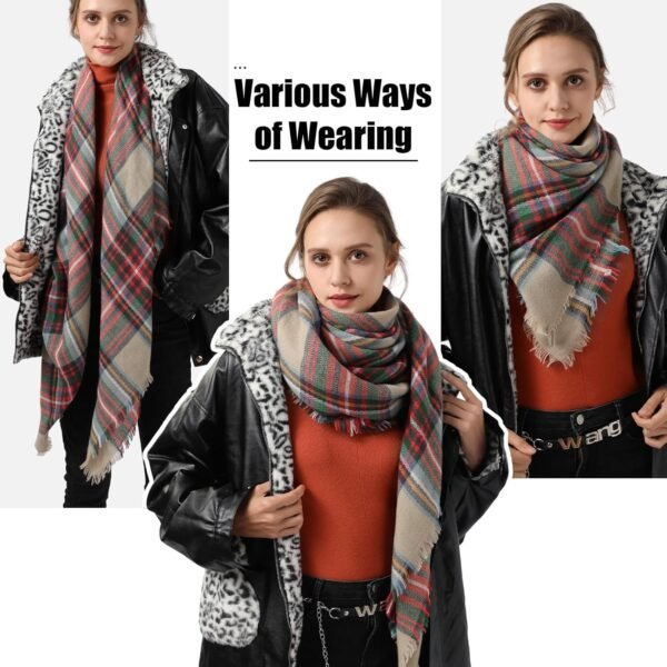 Women's Fall Winter Scarf Scarves for Women Gifts Plaid Blanket Scarf Soft Chunky Large Blanket - Image 2