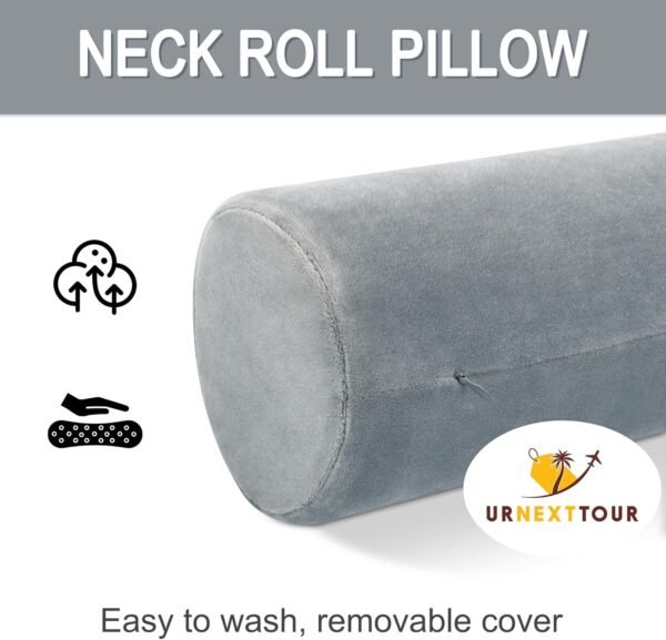 Neck Pillow Memory Foam Cervical Round Roll Pillows for Pain Relief Firm Neck Brace Lumbar Pillow Grey 13.3 x 4.7 Inches - Image 4