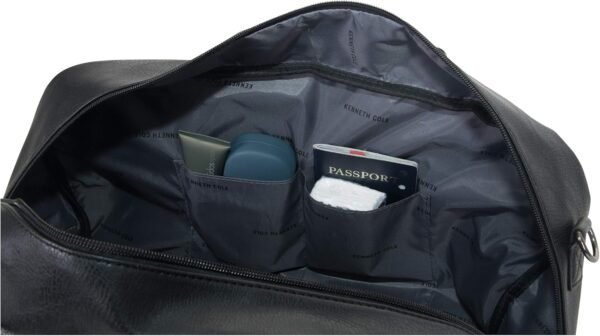 Kenneth Cole REACTION Port Stanley Duffel Pebbled Vegan Leather Carry On Shoulder Duffle Travel Bag, Black, 15" Laptop - Image 4