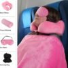 Home-Complete Travel Pillow Set - Memory Foam Pillow, Fleece Blanket, and Eye Mask - Travel Essentials for Airplanes, Trains, Cars, Buses (Pink) - Image 7