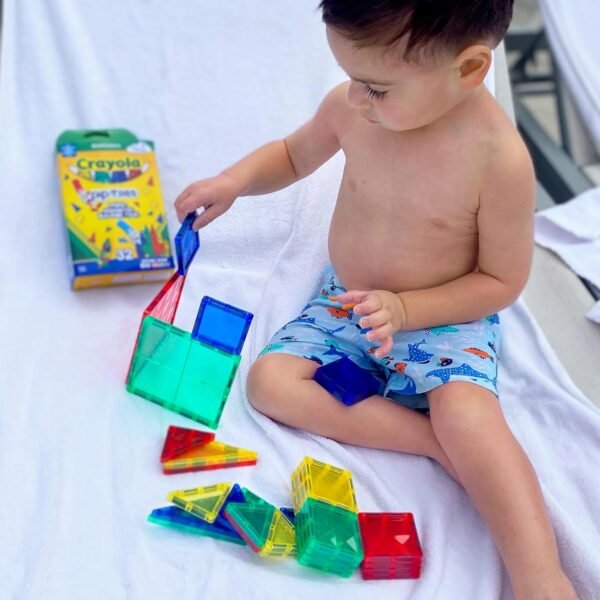 CreateOn Crayola Mini Magnetic PIP-Tiles, Building Set for Kids, Magnetic Building Toys for Kids, STEM Travel Toys for Boys and Girls Ages 3+, 24-Piece Set (Bold) - Image 3