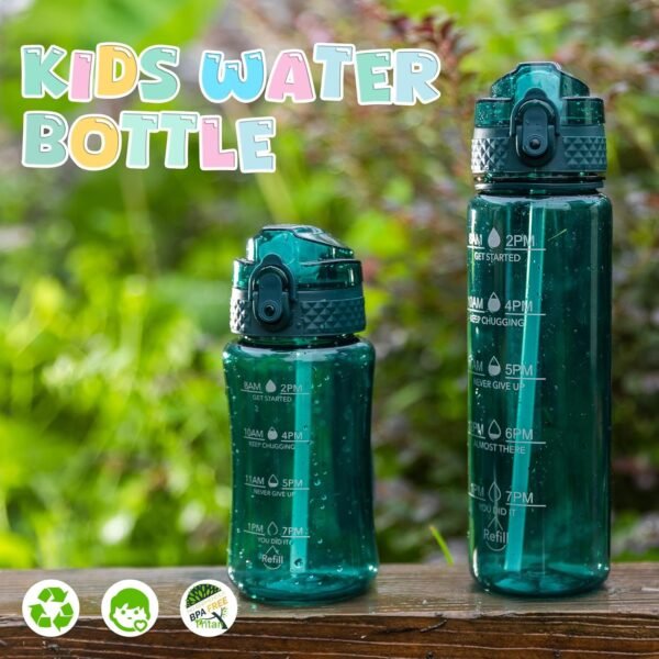 OLDLEY 12oz Kids Water Bottle for school Girls Boys, Motivational Water Bottles With Silicone Straw, Leak-Proof Tritan BPA-Free, Reusable water bottles for kids, Trout Green - Image 7