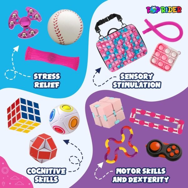 Travel Fidget Case Set with 12 Fidget Toys, Road Trip Activities for Kids, Airplane Must Haves for Kids, Sensory Toys for Kids, Kids Travel, Car Travel Essentials for Long Trips (Pink) - Image 7