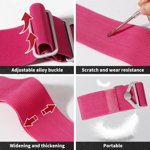 TOOVREN 2-in-1 Travel Belt for Luggage Straps Add a Bag Bungees Luggage Strap Over Handle Suitcases Belt for Carry On Bag Elastic Belt Adjustable Suitcase Strap Airport Travel Accessories Rose - Image 9