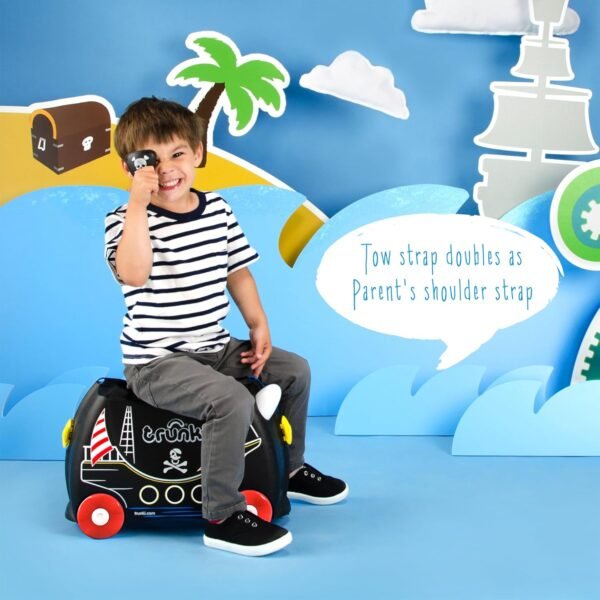 Trunki Ride-On Kids Suitcase | Tow-Along Toddler Luggage | Carry-On Cute Bag with Wheels | Kids Luggage and Airplane Travel Essentials: Pedro Pirate Ship Black - Image 4