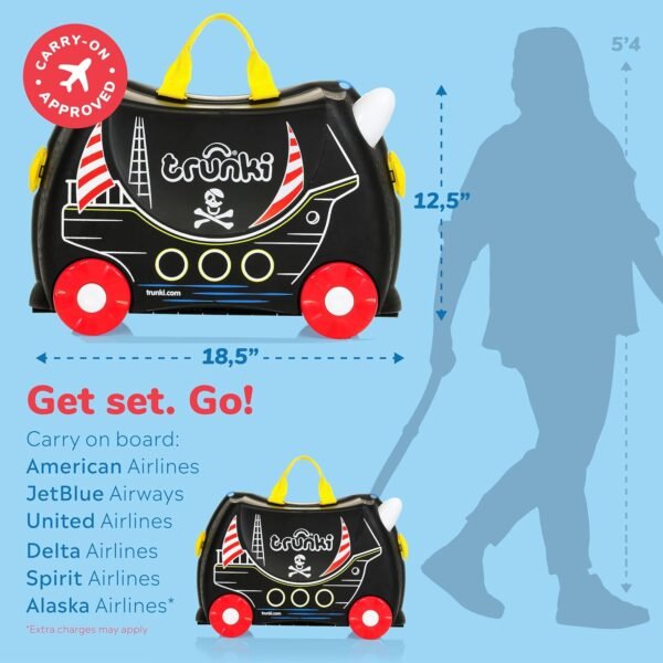 Trunki Ride-On Kids Suitcase | Tow-Along Toddler Luggage | Carry-On Cute Bag with Wheels | Kids Luggage and Airplane Travel Essentials: Pedro Pirate Ship Black - Image 2