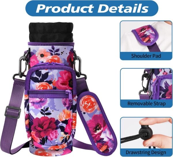 32 40 oz Water Bottle Carrier with Strap, Neoprene Water Bottle Sleeve Bag with 2 Pockets Insulated Flask Sling Holder for Walking Hiking Gym - Image 4