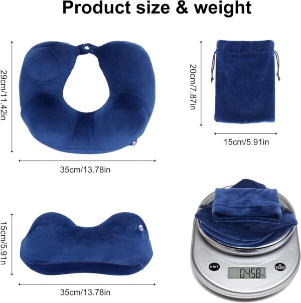 Inflatable Travel Neck Pillows for Airplanes, Long Flight Must Haves for Sleeping to Avoid Neck and Shoulder Pain, Comfortably Support Head and Neck for Flight, Car, Bus and Office (Blue) - Image 7