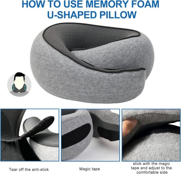 Travel Pillows for Airplanes, Neck Pillows for Travel,2024 New Travel Neck Pillow, Memory Foam Neck Pillow for Traveling Car Aircraft (Grey) - Image 3